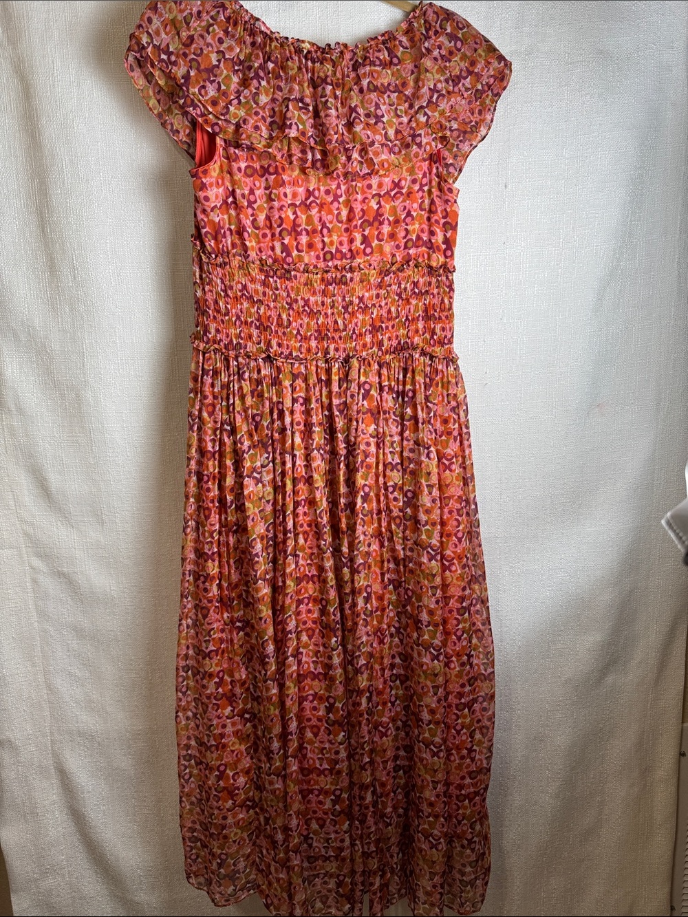 Silk Blend Romantic Floral Maxi Dress M Fall Wedding Guest Feminine Ruffle Boho - Picture 4 of 12